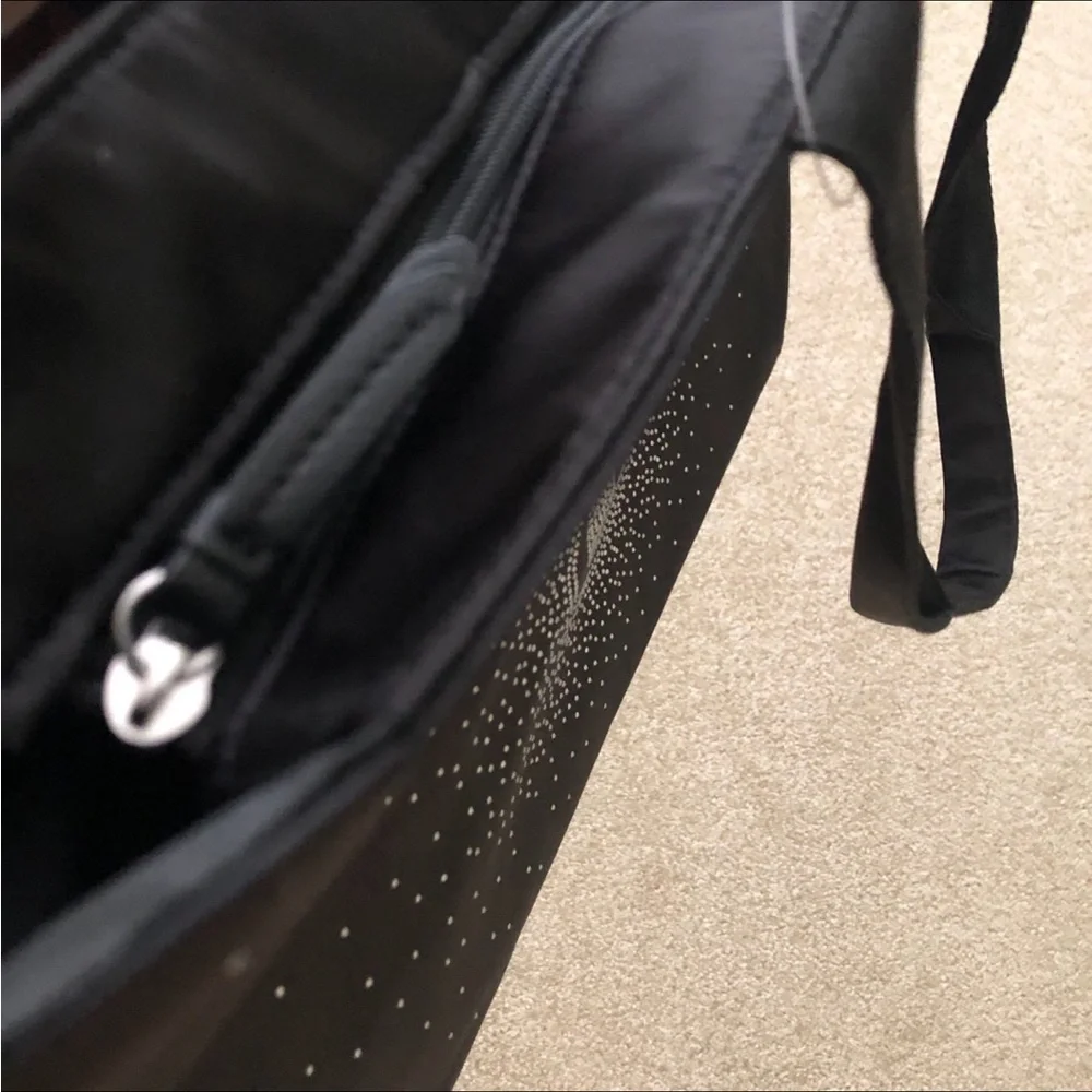 New Large Victoria's Secret Black Zip Tote Bag with Crystal VS Logo
